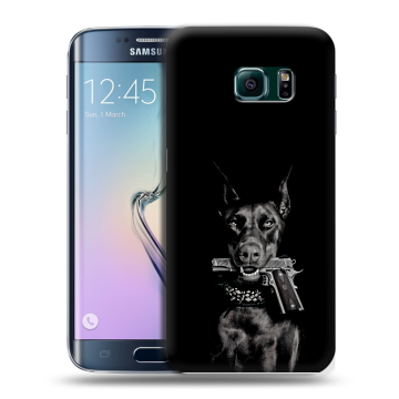 Силиконовый чехол на Samsung Galaxy S6 Edge с принтом Доберман и пистолет Силиконовый чехол на Samsung Galaxy S6 Edge с принтом Доберман и пистолет