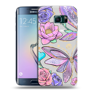 Силиконовый чехол на Samsung Galaxy S6 Edge с принтом Бабочки и цветы Силиконовый чехол на Samsung Galaxy S6 Edge с принтом Бабочки и цветы