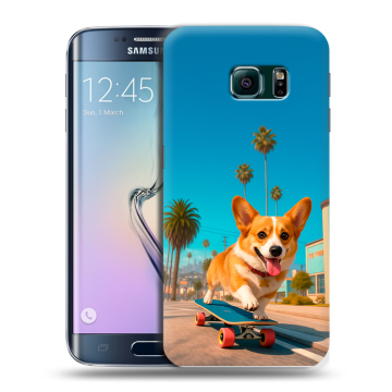 Силиконовый чехол на Samsung Galaxy S6 Edge с принтом Корги на скейте Силиконовый чехол на Samsung Galaxy S6 Edge с принтом Корги на скейте