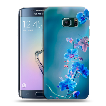 Силиконовый чехол на Samsung Galaxy S6 Edge с принтом Голубые цветы Силиконовый чехол на Samsung Galaxy S6 Edge с принтом Голубые цветы