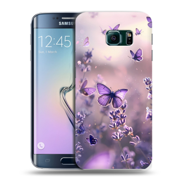 Силиконовый чехол на Samsung Galaxy S6 Edge с принтом бабочки и лаванда Силиконовый чехол на Samsung Galaxy S6 Edge с принтом бабочки и лаванда