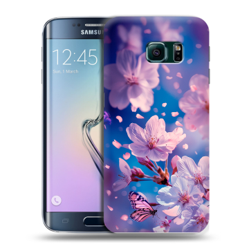 Силиконовый чехол на Samsung Galaxy S6 Edge с принтом цветы бабочки Силиконовый чехол на Samsung Galaxy S6 Edge с принтом цветы бабочки