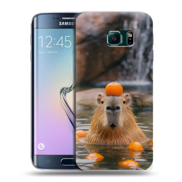 Силиконовый чехол на Samsung Galaxy S6 Edge с принтом Капибара с апельсином Силиконовый чехол на Samsung Galaxy S6 Edge с принтом Капибара с апельсином