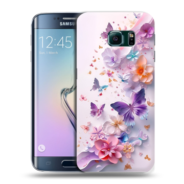 Силиконовый чехол на Samsung Galaxy S6 Edge с принтом цветы бабочки Силиконовый чехол на Samsung Galaxy S6 Edge с принтом цветы бабочки