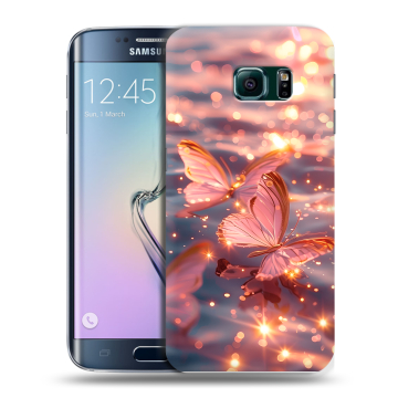 Силиконовый чехол на Samsung Galaxy S6 Edge с принтом бабочки розовые Силиконовый чехол на Samsung Galaxy S6 Edge с принтом бабочки розовые