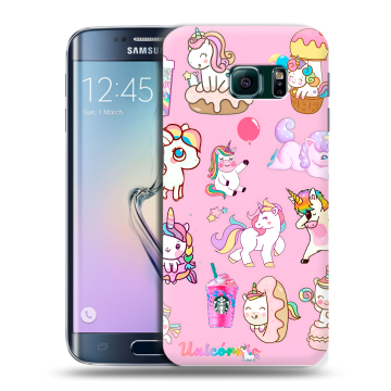 Силиконовый чехол на Samsung Galaxy S6 Edge с принтом розовые единороги Силиконовый чехол на Samsung Galaxy S6 Edge с принтом розовые единороги