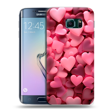 Силиконовый чехол на Samsung Galaxy S6 Edge с принтом розовые сердечки Силиконовый чехол на Samsung Galaxy S6 Edge с принтом розовые сердечки