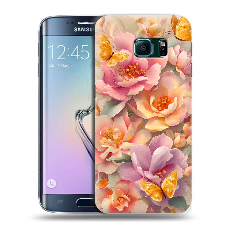 Силиконовый чехол на Samsung Galaxy S6 Edge с принтом Цветы и бабочки Силиконовый чехол на Samsung Galaxy S6 Edge с принтом Цветы и бабочки