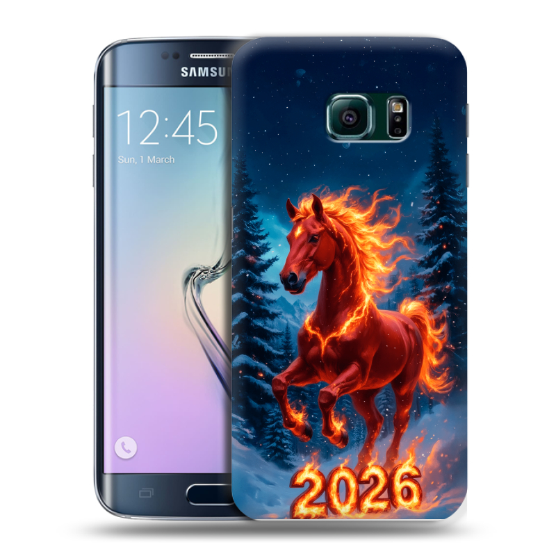 Силиконовый чехол на Samsung Galaxy S6 Edge с принтом Новый год коня Силиконовый чехол на Samsung Galaxy S6 Edge с принтом Новый год коня