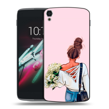 Пластиковый чехол на Alcatel One Touch Idol 3 (5.5) с принтом Девушка и букет