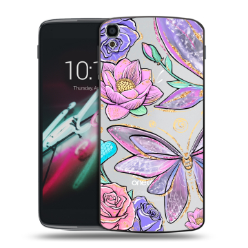 Пластиковый чехол на Alcatel One Touch Idol 3 (5.5) с принтом Бабочки и цветы Пластиковый чехол на Alcatel One Touch Idol 3 (5.5) с принтом Бабочки и цветы