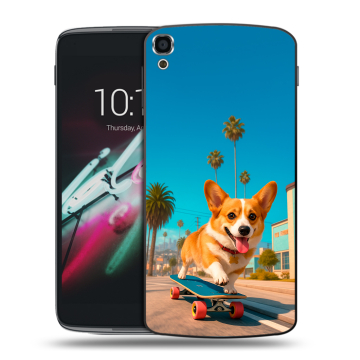 Пластиковый чехол на Alcatel One Touch Idol 3 (5.5) с принтом Корги на скейте