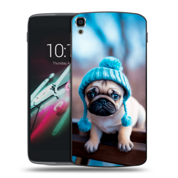 Пластиковый чехол на Alcatel One Touch Idol 3 (5.5) с принтом Мопс в шапке