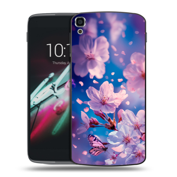 Пластиковый чехол на Alcatel One Touch Idol 3 (5.5) с принтом цветы бабочки Пластиковый чехол на Alcatel One Touch Idol 3 (5.5) с принтом цветы бабочки