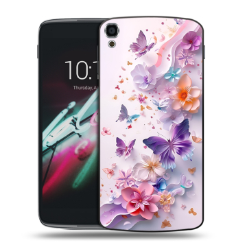 Пластиковый чехол на Alcatel One Touch Idol 3 (5.5) с принтом цветы бабочки