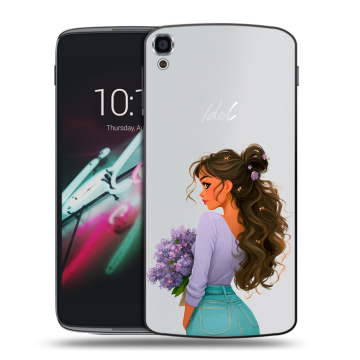Пластиковый чехол на Alcatel One Touch Idol 3 (5.5) с принтом девушка цветы