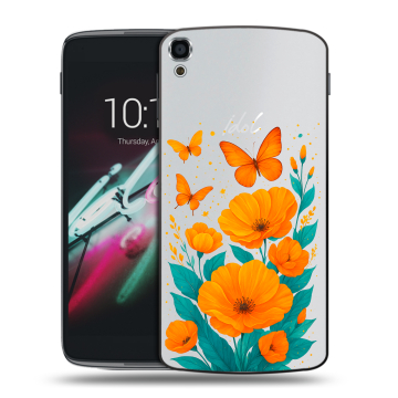 Пластиковый чехол на Alcatel One Touch Idol 3 (5.5) с принтом цветы бабочки