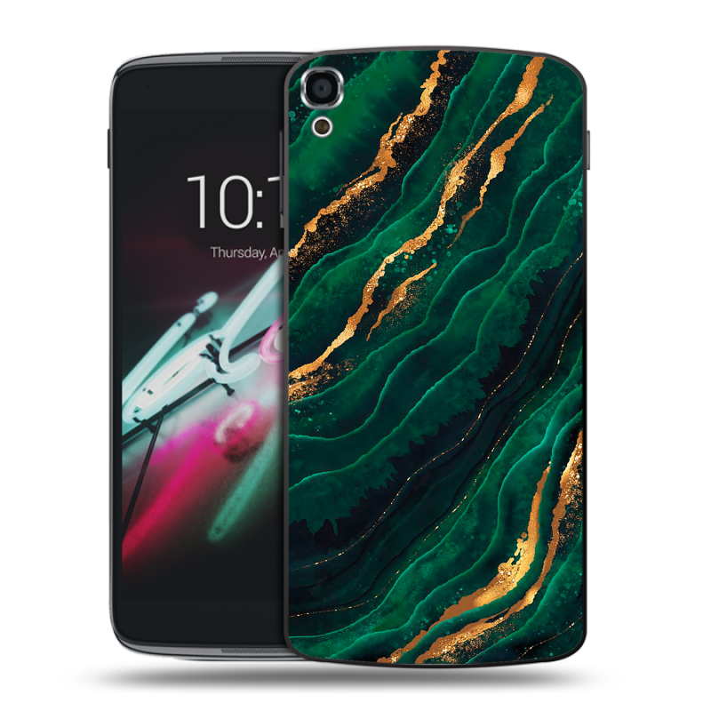 Пластиковый чехол на Alcatel One Touch Idol 3 (5.5) с принтом Мрамор зеленое золото Пластиковый чехол на Alcatel One Touch Idol 3 (5.5) с принтом Мрамор зеленое золото