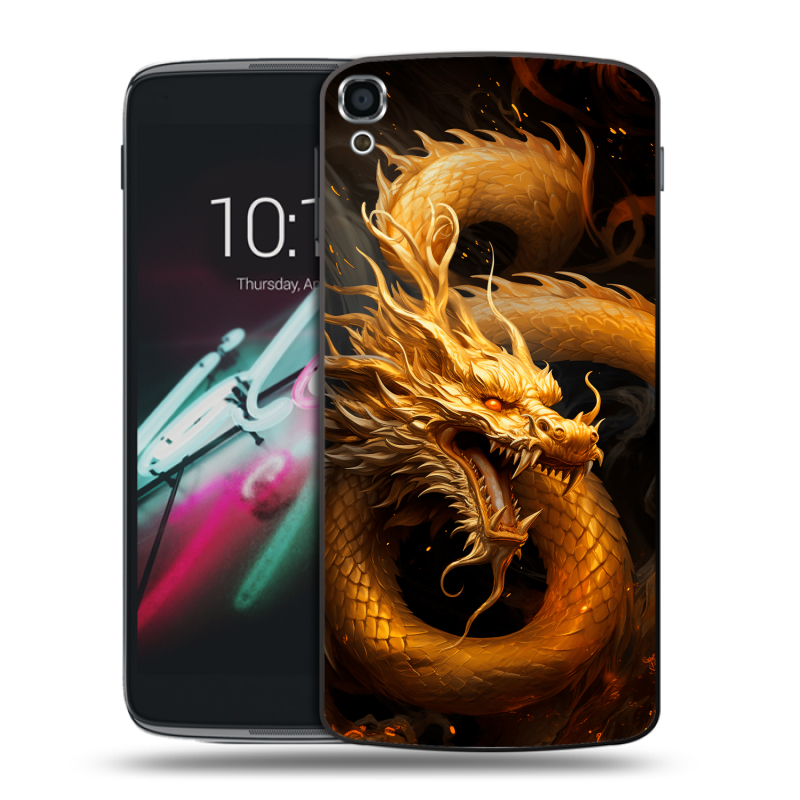 Пластиковый чехол на Alcatel One Touch Idol 3 (5.5) с принтом Золотой дракон Пластиковый чехол на Alcatel One Touch Idol 3 (5.5) с принтом Золотой дракон
