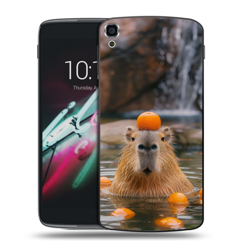 Пластиковый чехол на Alcatel One Touch Idol 3 (5.5) с принтом Капибара с апельсином Пластиковый чехол на Alcatel One Touch Idol 3 (5.5) с принтом Капибара с апельсином