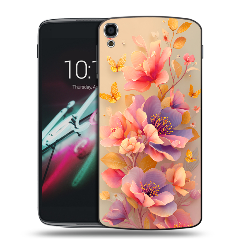 Пластиковый чехол на Alcatel One Touch Idol 3 (5.5) с принтом Цветы и бабочки Пластиковый чехол на Alcatel One Touch Idol 3 (5.5) с принтом Цветы и бабочки