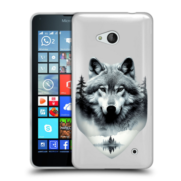 Пластиковый чехол на Microsoft Lumia 640 с принтом Волк в лесу Пластиковый чехол на Microsoft Lumia 640 с принтом Волк в лесу