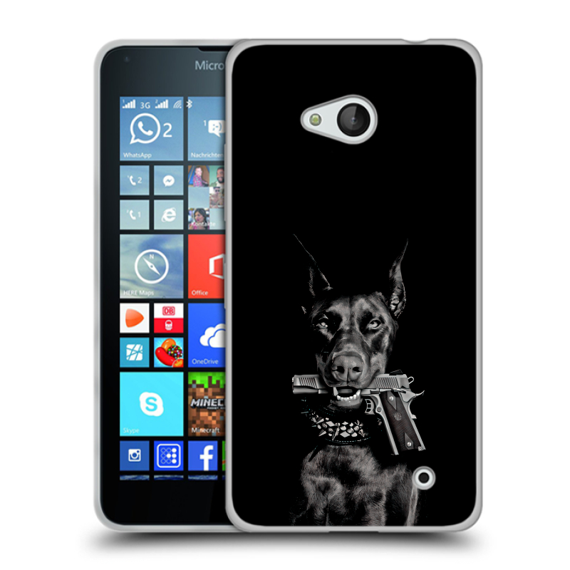 Пластиковый чехол на Microsoft Lumia 640 с принтом Доберман и пистолет Пластиковый чехол на Microsoft Lumia 640 с принтом Доберман и пистолет