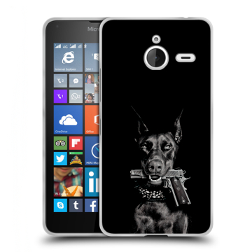 Пластиковый чехол на Microsoft Lumia 640 XL с принтом Доберман и пистолет Пластиковый чехол на Microsoft Lumia 640 XL с принтом Доберман и пистолет