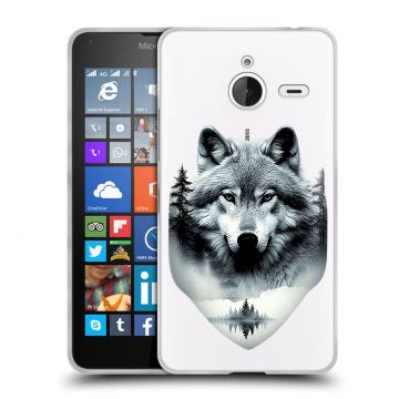 Пластиковый чехол на Microsoft Lumia 640 XL с принтом Волк в лесу Пластиковый чехол на Microsoft Lumia 640 XL с принтом Волк в лесу