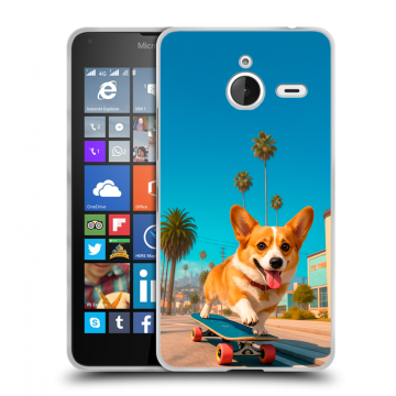 Пластиковый чехол на Microsoft Lumia 640 XL с принтом Корги на скейте