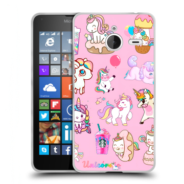 Пластиковый чехол на Microsoft Lumia 640 XL с принтом розовые единороги