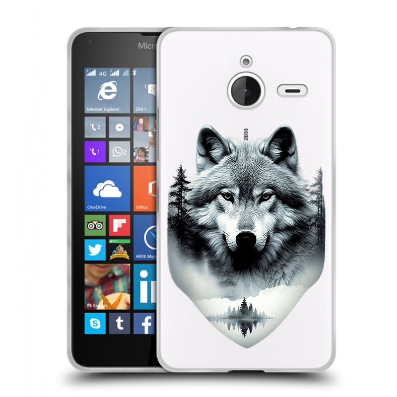 Пластиковый чехол на Microsoft Lumia 640 XL с принтом Волк в лесу Пластиковый чехол на Microsoft Lumia 640 XL с принтом Волк в лесу