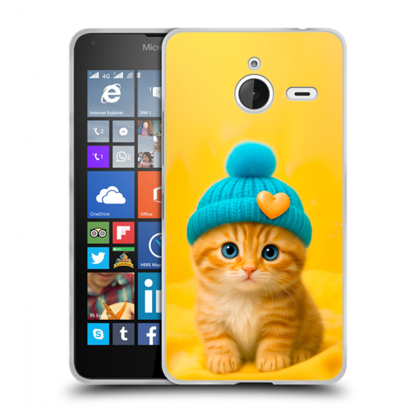 Пластиковый чехол на Microsoft Lumia 640 XL с принтом Котенок в шапке Пластиковый чехол на Microsoft Lumia 640 XL с принтом Котенок в шапке