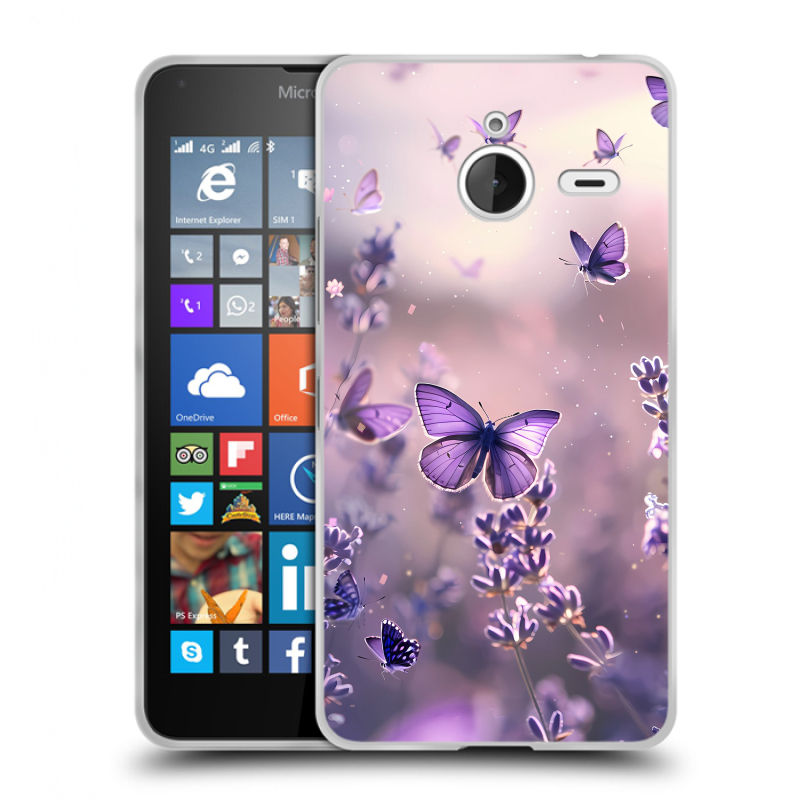 Пластиковый чехол на Microsoft Lumia 640 XL с принтом бабочки и лаванда Пластиковый чехол на Microsoft Lumia 640 XL с принтом бабочки и лаванда