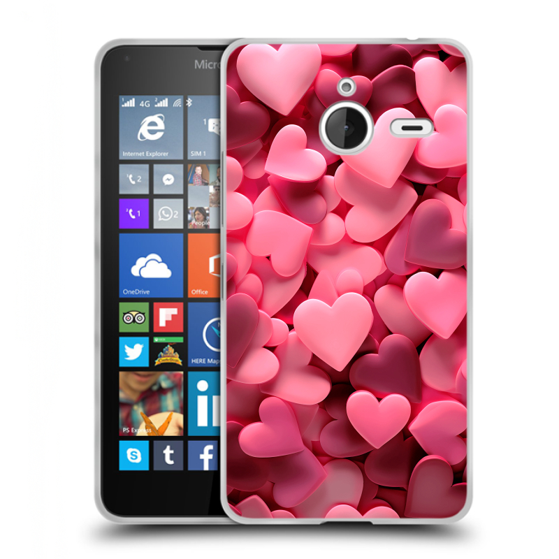Пластиковый чехол на Microsoft Lumia 640 XL с принтом розовые сердечки Пластиковый чехол на Microsoft Lumia 640 XL с принтом розовые сердечки