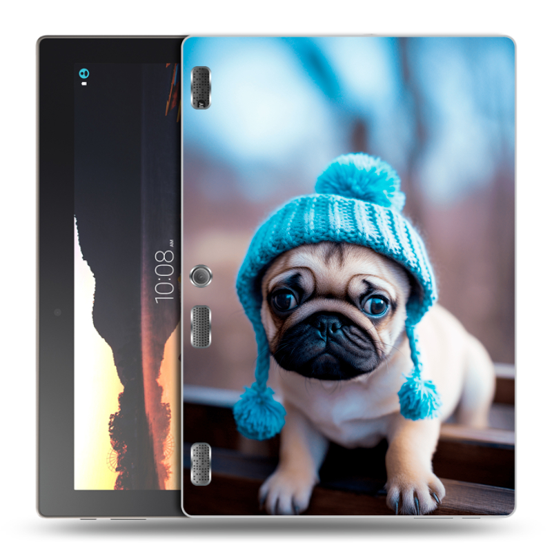 Силиконовый чехол на Lenovo Tab 2 A10 с принтом Мопс в шапке Силиконовый чехол на Lenovo Tab 2 A10 с принтом Мопс в шапке