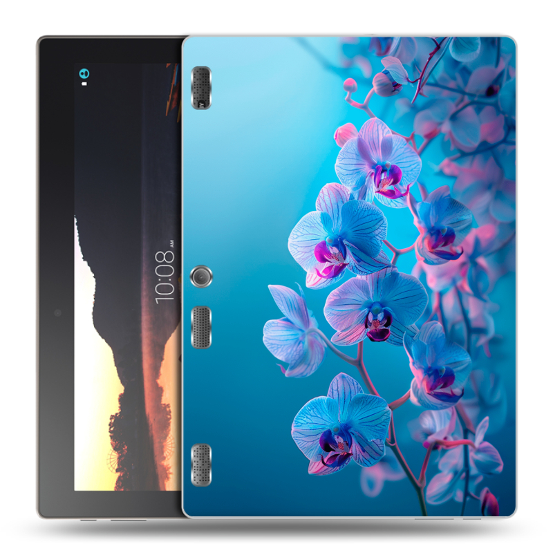 Силиконовый чехол на Lenovo Tab 2 A10 с принтом голубые орхидеи Силиконовый чехол на Lenovo Tab 2 A10 с принтом голубые орхидеи