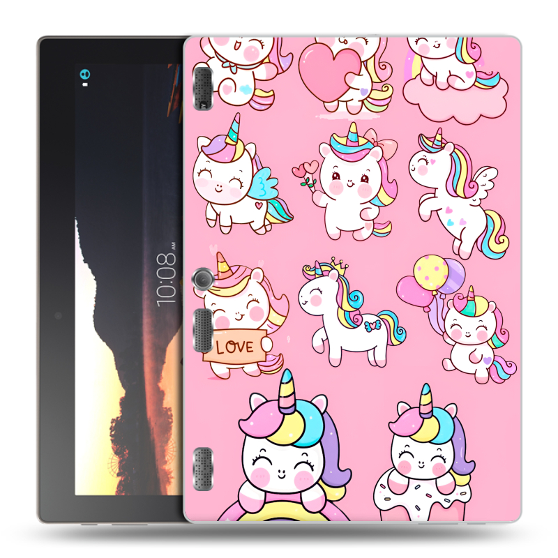 Силиконовый чехол на Lenovo Tab 2 A10 с принтом Единороги и радуга Силиконовый чехол на Lenovo Tab 2 A10 с принтом Единороги и радуга