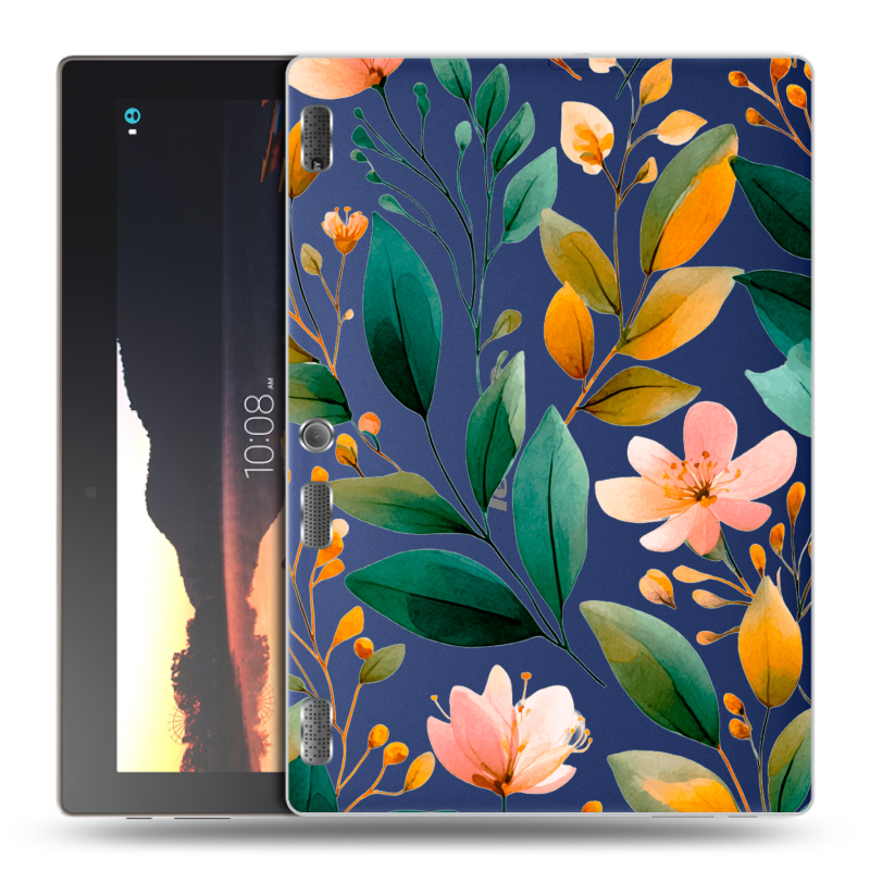 Силиконовый чехол на Lenovo Tab 2 A10 с принтом Цветы паттерн Силиконовый чехол на Lenovo Tab 2 A10 с принтом Цветы паттерн