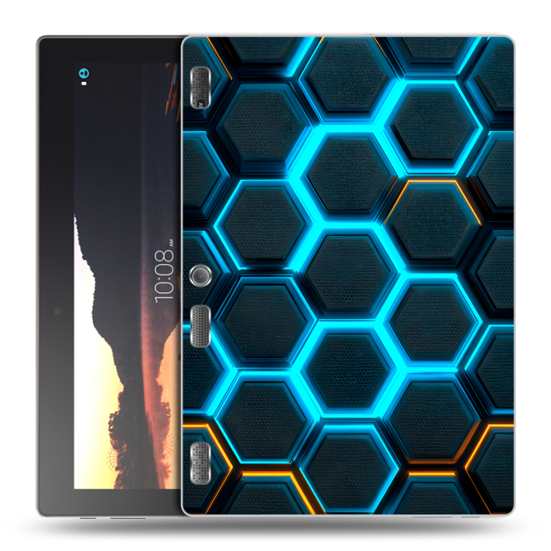 Силиконовый чехол на Lenovo Tab 2 A10 с принтом Неоновые соты Силиконовый чехол на Lenovo Tab 2 A10 с принтом Неоновые соты
