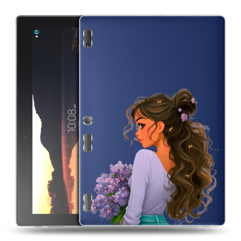 Силиконовый чехол на Lenovo Tab 2 A10 с принтом девушка цветы Силиконовый чехол на Lenovo Tab 2 A10 с принтом девушка цветы