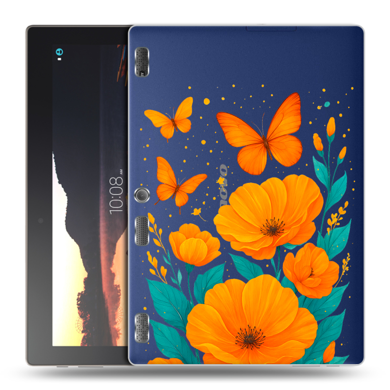Силиконовый чехол на Lenovo Tab 2 A10 с принтом цветы бабочки Силиконовый чехол на Lenovo Tab 2 A10 с принтом цветы бабочки