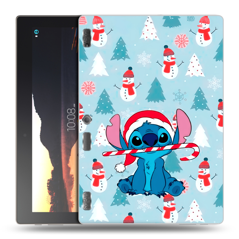 Силиконовый чехол на Lenovo Tab 2 A10 с принтом Стич Новый год Силиконовый чехол на Lenovo Tab 2 A10 с принтом Стич Новый год