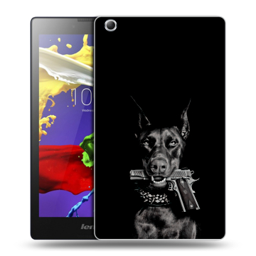 Силиконовый чехол на планшета Lenovo Tab 2 A8 с принтом Доберман и пистолет