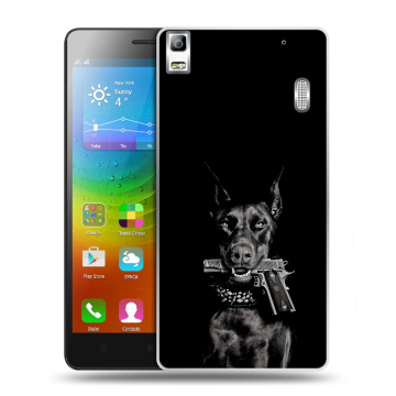 Силиконовый чехол на Lenovo A7000 с принтом Доберман и пистолет Силиконовый чехол на Lenovo A7000 с принтом Доберман и пистолет