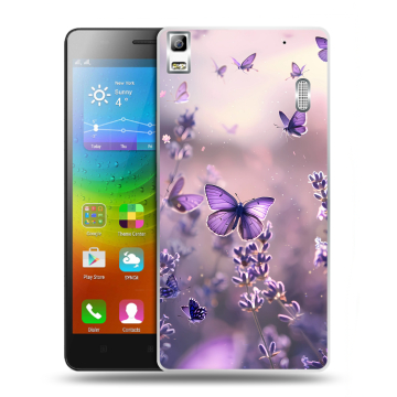 Силиконовый чехол на Lenovo A7000 с принтом бабочки и лаванда