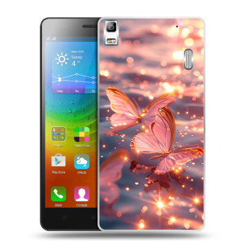 Силиконовый чехол на Lenovo A7000 с принтом бабочки розовые