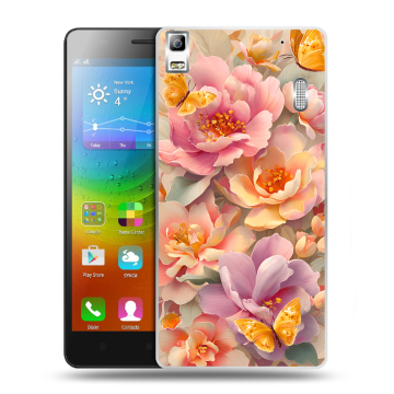 Силиконовый чехол на Lenovo A7000 с принтом Цветы и бабочки
