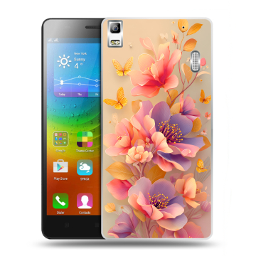 Силиконовый чехол на Lenovo A7000 с принтом Цветы и бабочки