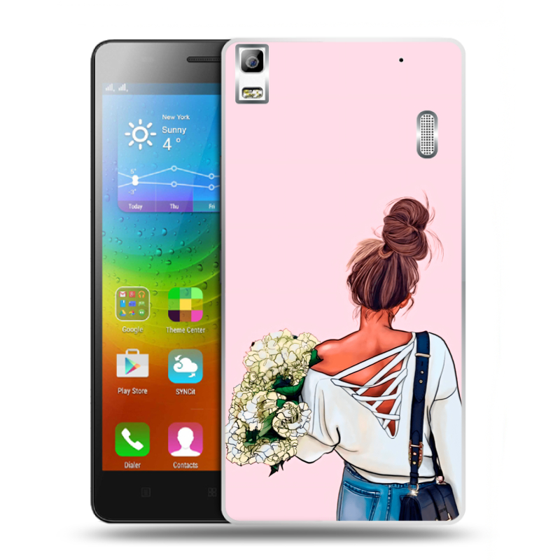 Силиконовый чехол на Lenovo A7000 с принтом Девушка и букет Силиконовый чехол на Lenovo A7000 с принтом Девушка и букет